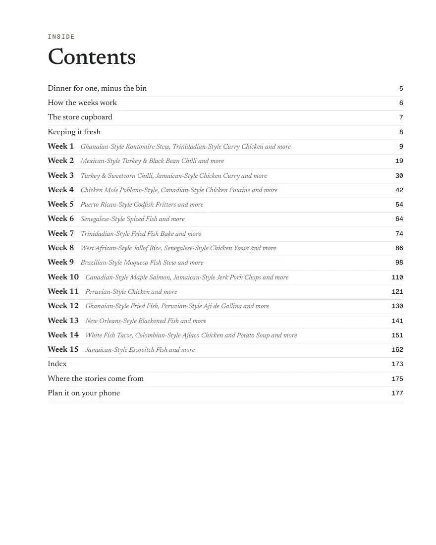 Contents page from Solo Supper: Americas & Africa