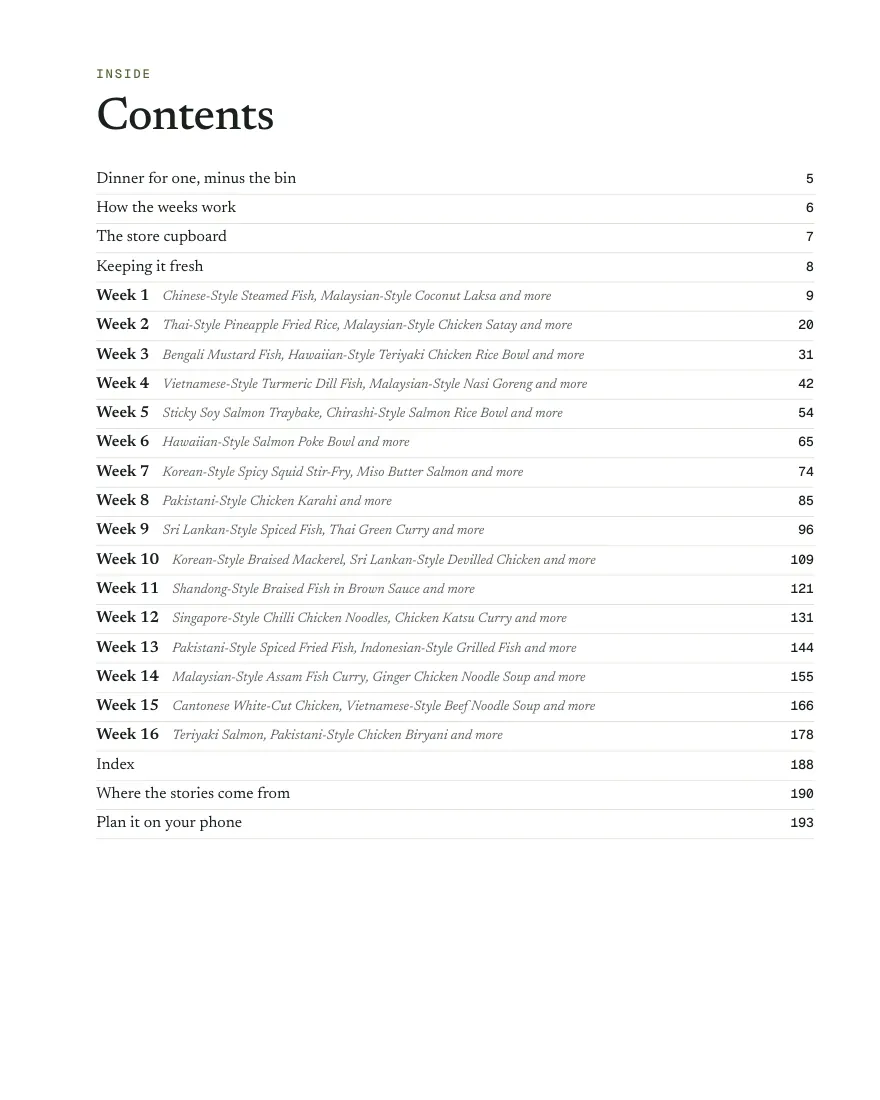 Contents page from Solo Supper: Asia