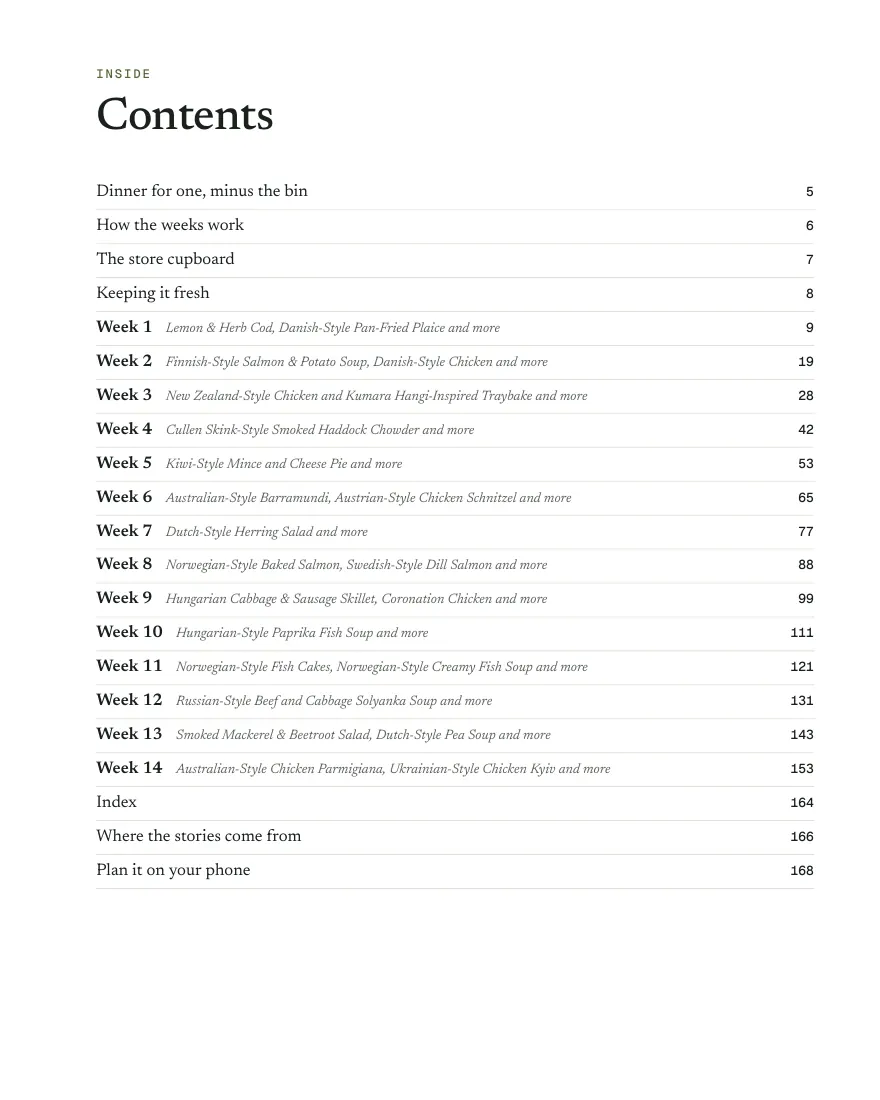 Contents page from Solo Supper: Britain & Europe
