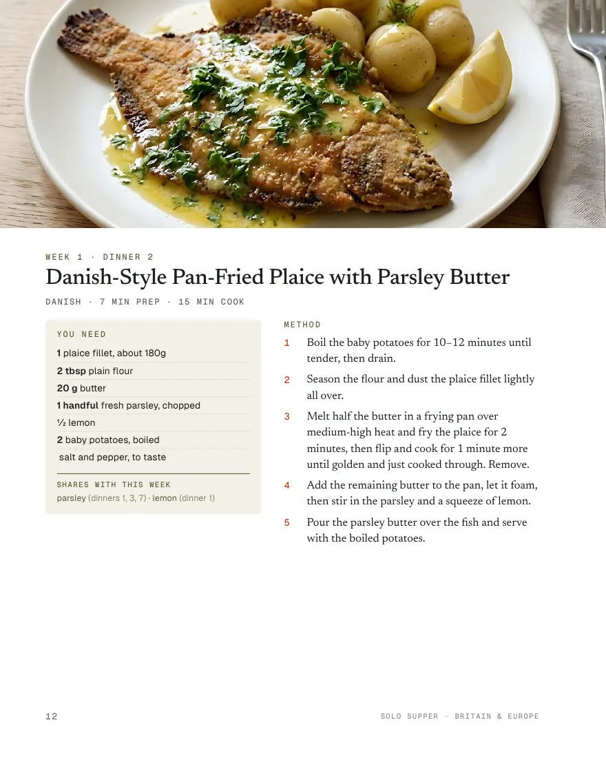 Measured for one page from Solo Supper: Britain & Europe