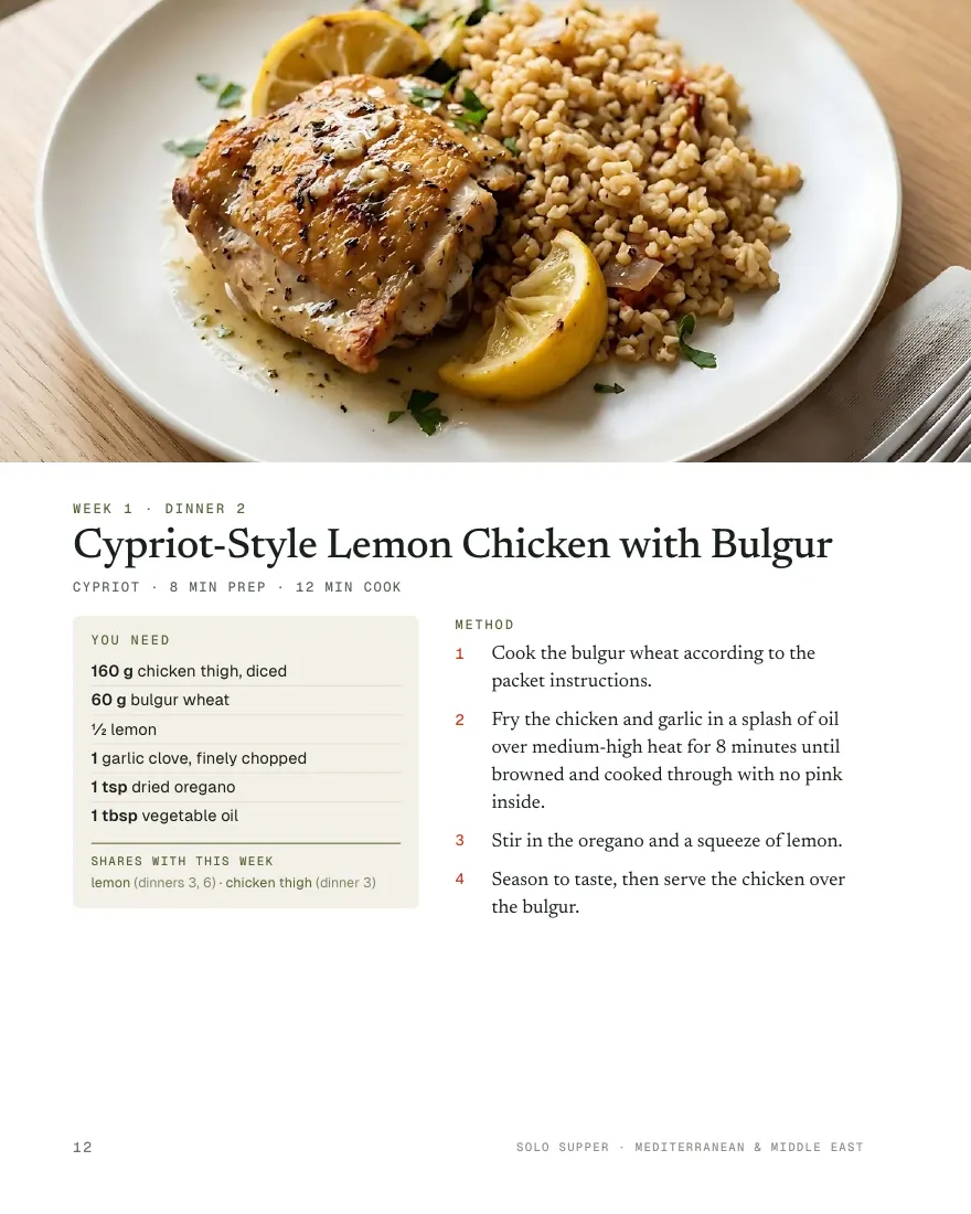 Measured for one page from Solo Supper: Mediterranean & Middle East