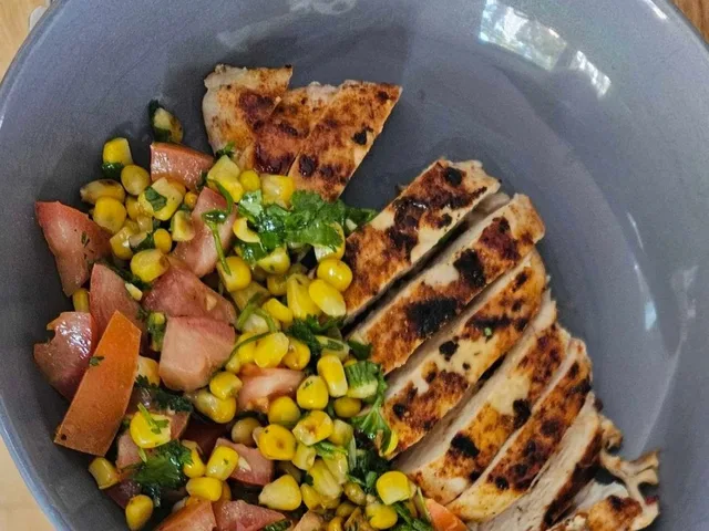 Cajun Chicken with Charred Corn Salsa, as cooked at home