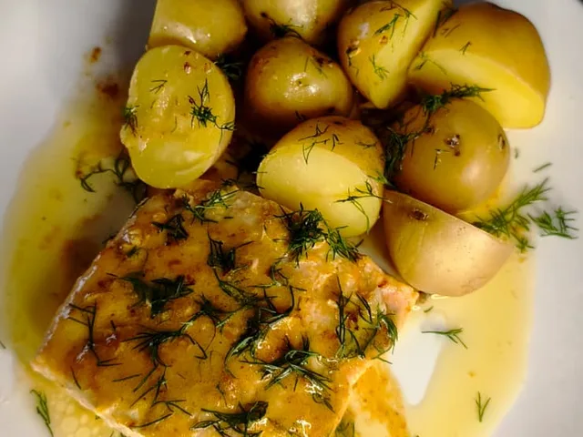 Swedish Dill Salmon with New Potatoes, as cooked at home