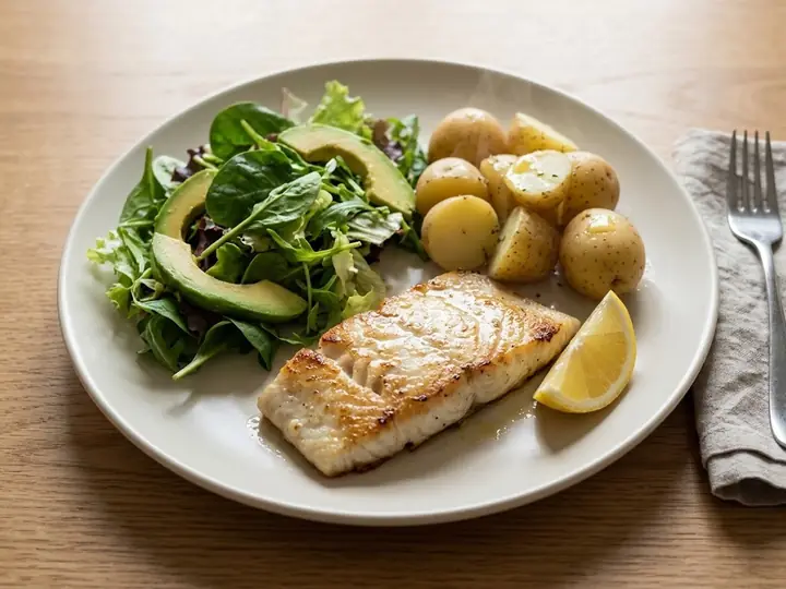 White Fish with Avocado Salad