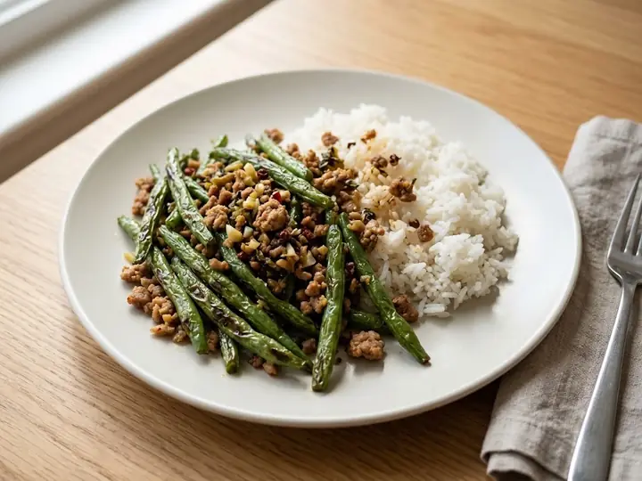 Sichuan Dry-Fried Green Beans with Pork Mince