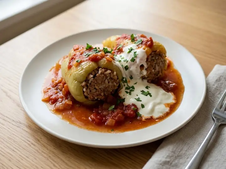 Hungarian Stuffed Peppers with Pork and Rice (Töltött Paprika)