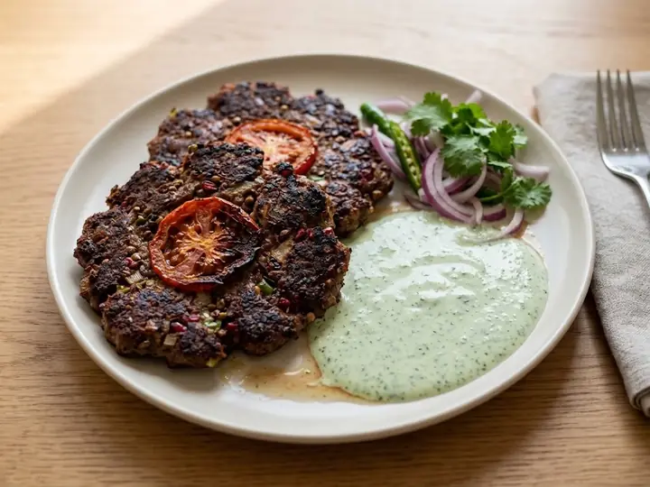 Chapli Kebab with Yoghurt Chutney