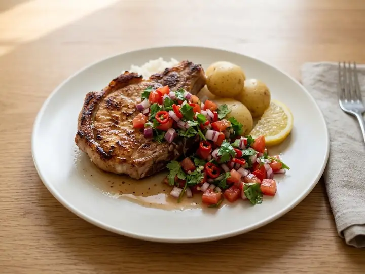 Chilean-Style Pork Chop with Pebre Salsa