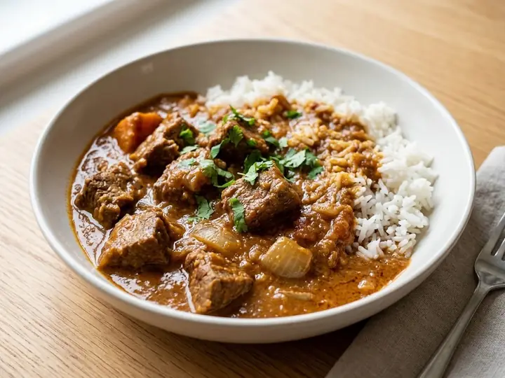 Senegalese-Style Beef Mafé Peanut Stew with Rice