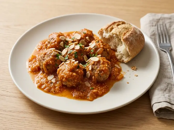 Spanish Albóndigas in Almond-Tomato Sauce
