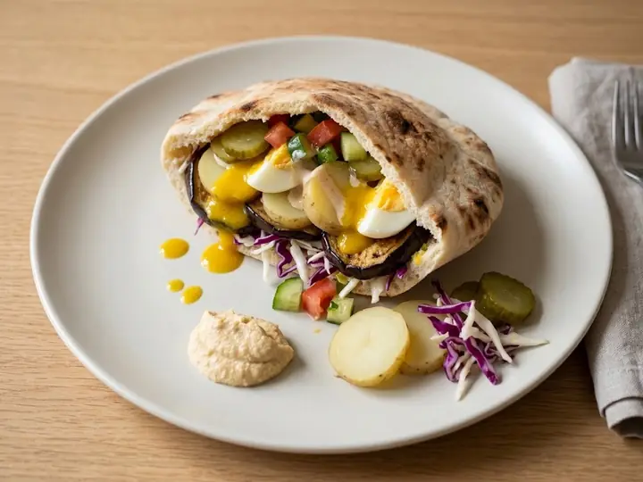 Israeli-Style Sabich Pitta with Potato, Egg and Amba