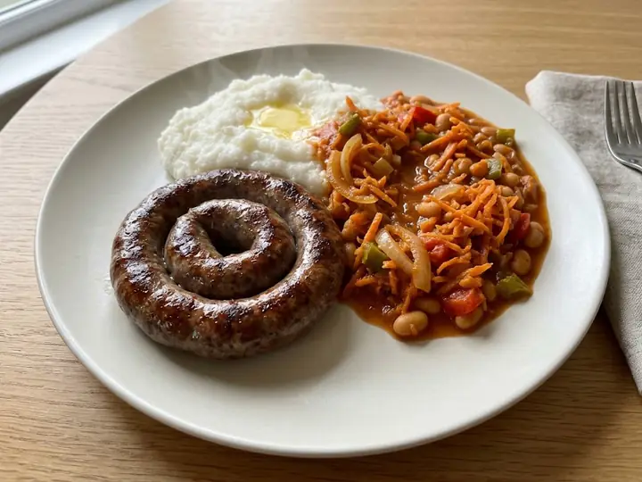South African-Style Boerewors with Pap and Chakalaka