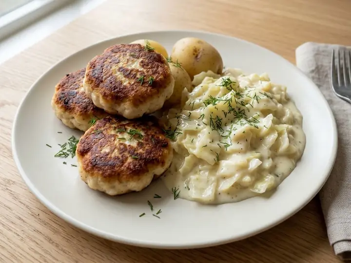 Norwegian Fish Cakes with Creamed Cabbage