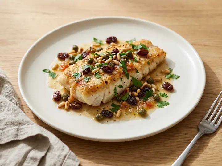 Sicilian-Style Pan-Fried Cod with Capers and Raisins