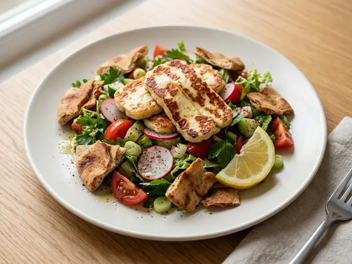 Lebanese-Style Fattoush Salad with Grilled Halloumi