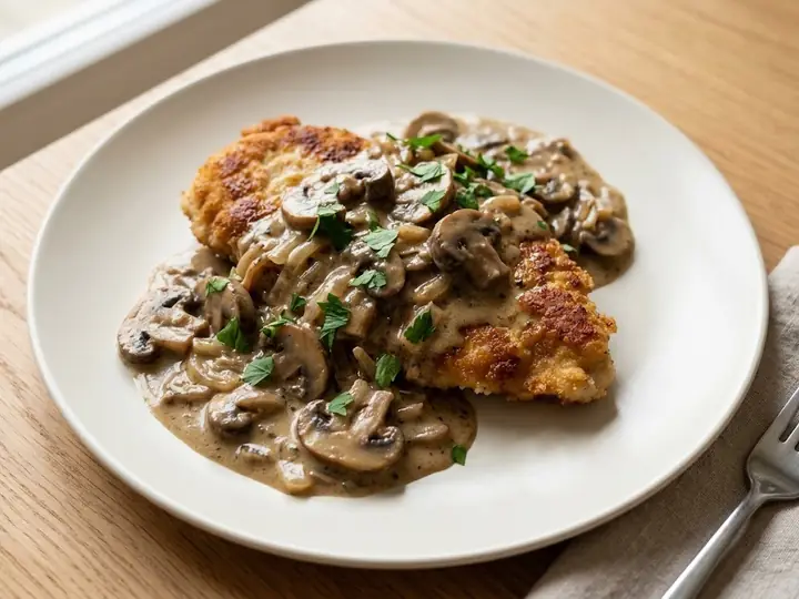 German-Style Chicken Jäger-Style with Creamy Mushroom Sauce