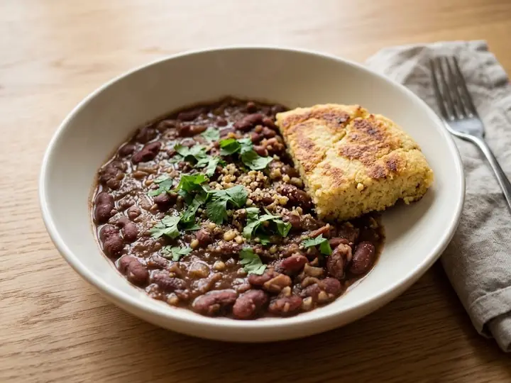 Lobio (Georgian Bean Stew) with Cornbread
