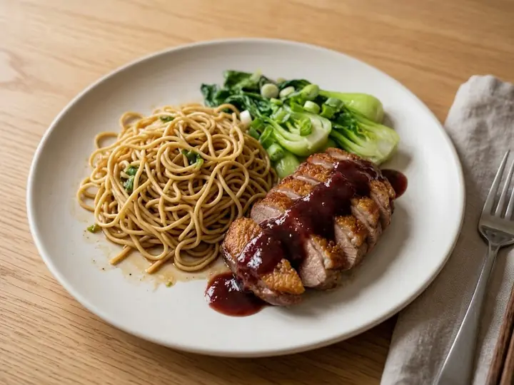 Duck Breast with Plum Sauce and Egg Noodles