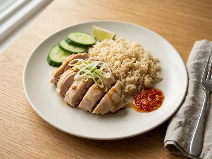 Hainanese Chicken Rice with Ginger-Chilli Sauce