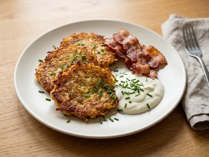 Deruny (Potato Pancakes) with Bacon and Soured Cream