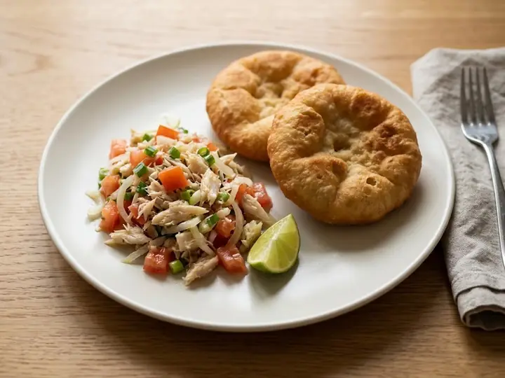 Trinidadian-Style Buljol Saltfish Salad with Fried Bake