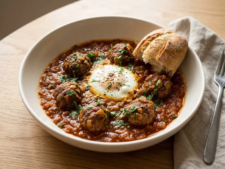 Kefta Mkaouara (Meatball and Egg Tagine)