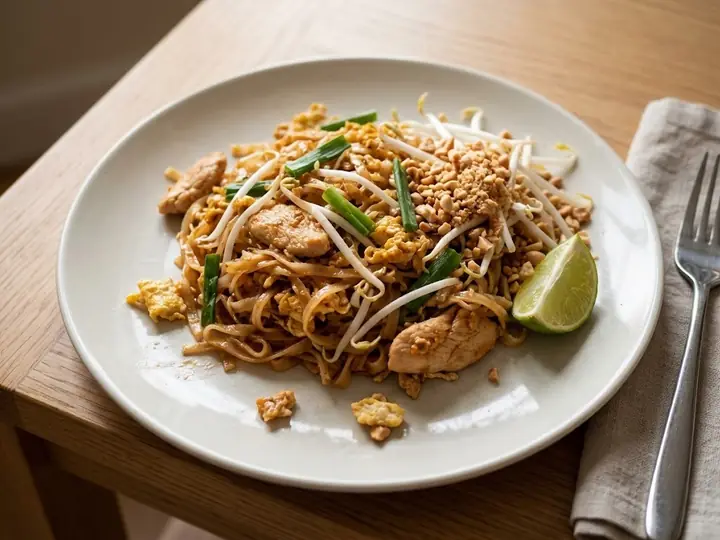 Thai-Style Chicken Pad Thai with Beansprouts and Lime