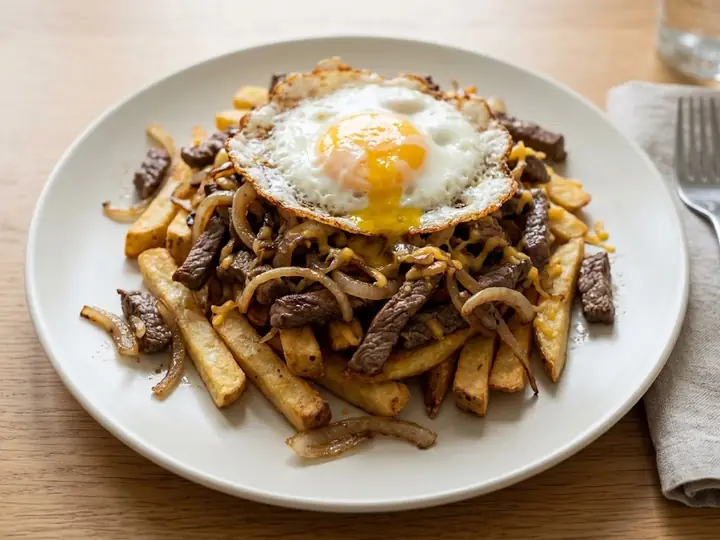 Chorrillana (Loaded Fries with Beef and Fried Egg)