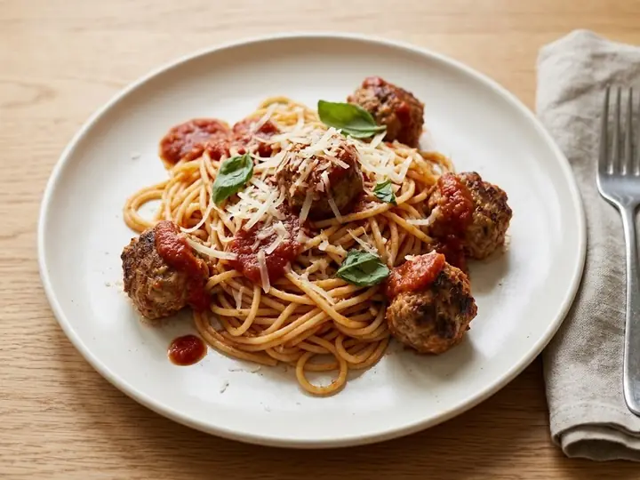 Pork Meatballs in Tomato Sauce with Spaghetti