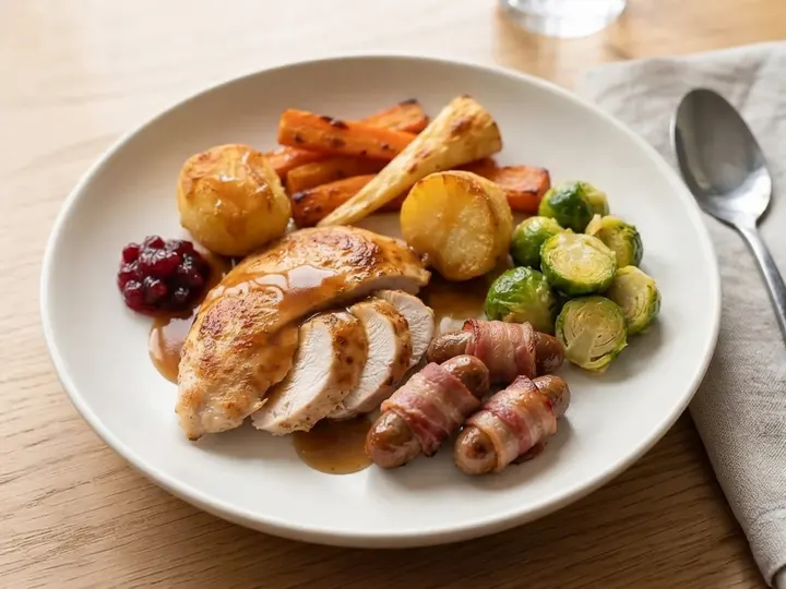 Christmas Dinner for One: Turkey, Pigs in Blankets and Roast Potatoes