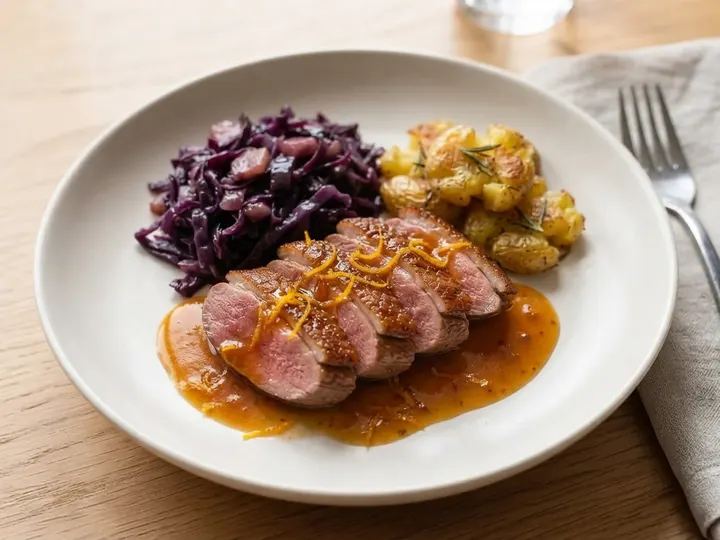 Duck Breast with Orange & Port Sauce and Spiced Red Cabbage