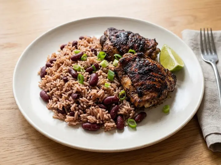 Jerk Chicken with Rice and Peas