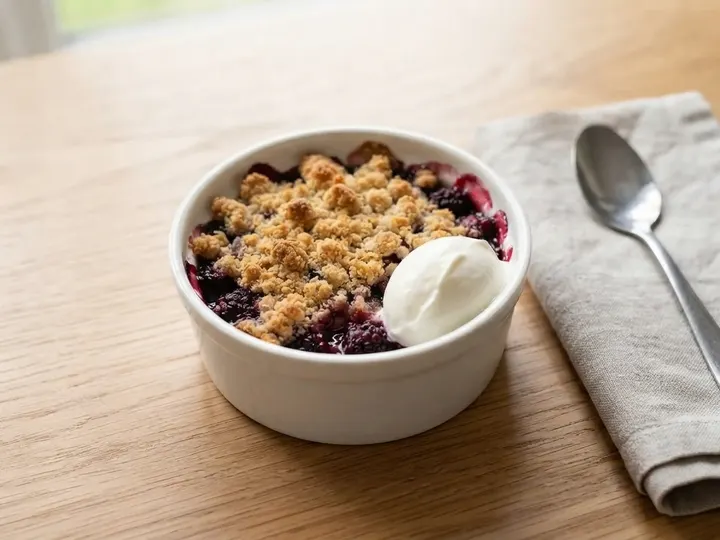 Apple and Blackberry Crumble for One