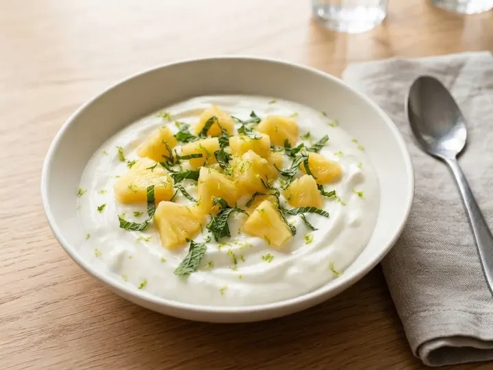 Pineapple with Lime, Mint and Honey Yoghurt