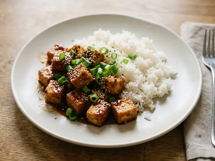 Sticky Sesame Tofu with Rice