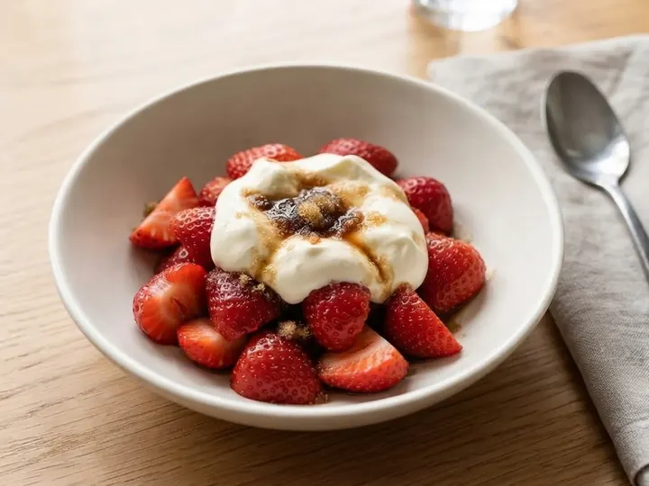 Strawberries with Soured Cream and Brown Sugar