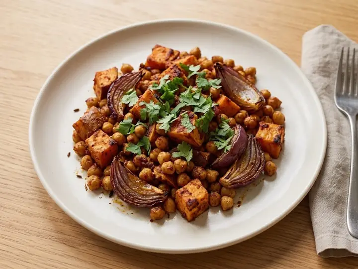 Harissa Chickpea & Sweet Potato Traybake