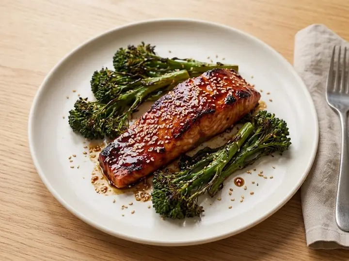 Sticky Soy Salmon Traybake with Broccoli