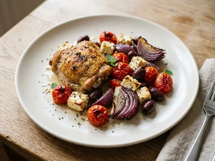 Greek Chicken Traybake with Feta and Olives