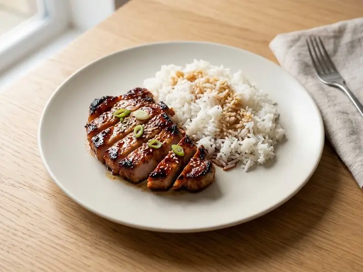 Char Siu-Style Pork Steaks with Steamed Rice
