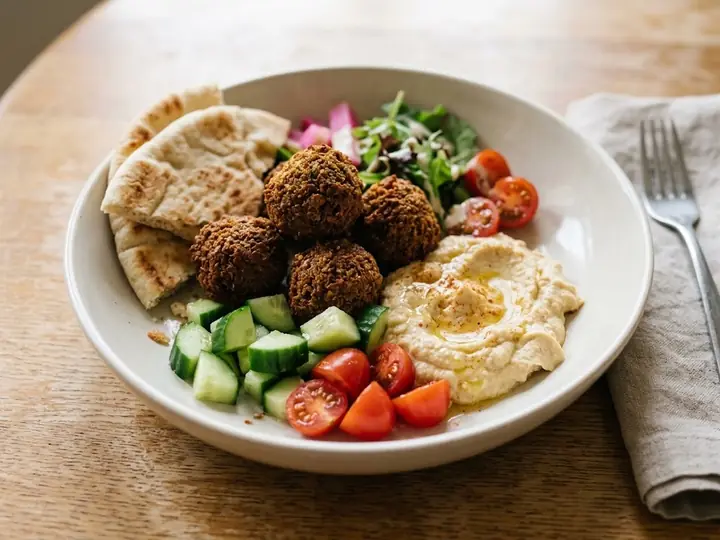 Falafel Bowl with Hummus and Flatbread