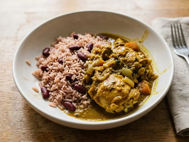 Jamaican Chicken Curry with Rice and Peas