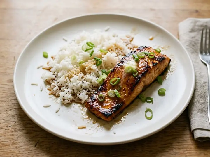 Miso Butter Salmon with Steamed Rice